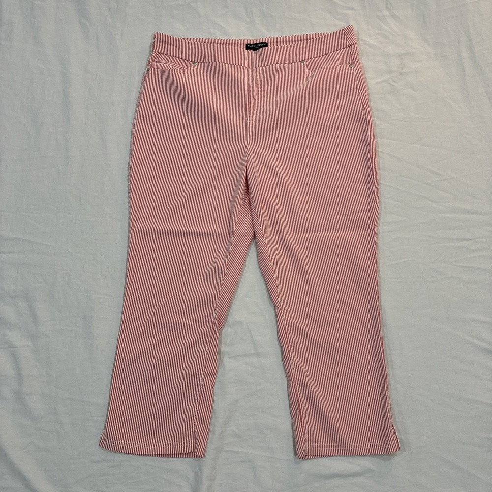 Mario Serrani Women's Stretch Capri Pull On Striped Pants Size XL Red/Ivory‎